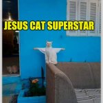 Jesus Cat Superstar | JESUS CAT SUPERSTAR | image tagged in jesus cat,funny animals,peace sign,cat meme,catholicism,caturday | made w/ Imgflip meme maker