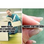 True | HARRY POTTER SERIES; HARRY POTTER SERIES IF HAGRID DIDN’T SAY THAT ONE THING | image tagged in big book small book | made w/ Imgflip meme maker