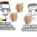 STOP WITH THE CHOCCY MILK ITS NOT FUNNY | NOOOO! YOU CANT JUST PUT CHOCCY MILK AND EXPECT IT TO BE FUNNY! HAHA CHOCCY MILK GO BRRRRRRRRRRRRR | image tagged in no you cant just,choccy milk | made w/ Imgflip meme maker
