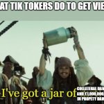 can you dont | WHAT TIK TOKERS DO TO GET VIEWS; COLLATERAL DAMAGE AND £1,000,000,000 IN PROPETY DAMAGE | image tagged in jar of dirt,memes | made w/ Imgflip meme maker