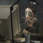 Depressed dad on computer