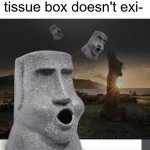 NOOOO THE MOAI BOX | the perfect tissue box doesn't exi- | image tagged in moai tissue box | made w/ Imgflip meme maker