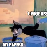 Butch cat garbage picking | 1-PAGE RESUME; MY PAPERS | image tagged in butch cat garbage picking | made w/ Imgflip meme maker