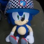 Sonic plush wearing a hat