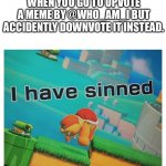 For every chain that is made in the comments without a chain breaker, i will follow every person in the chain. | WHEN YOU GO TO UPVOTE A MEME BY @WHO_AM_I BUT ACCIDENTLY DOWNVOTE IT INSTEAD. | image tagged in sin | made w/ Imgflip meme maker