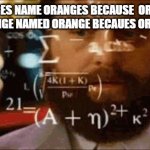HMMMMMMMMMMMMMMMMMMMMMMM | ARE ORANGES NAME ORANGES BECAUSE  ORANGES ARE ORANGE OR IS ORANGE NAMED ORANGE BECAUES ORANGES ARE ORANGE | image tagged in crazy math | made w/ Imgflip meme maker