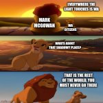 simba mufasa meme | EVERYWHERE THE LIGHT TOUCHES IS WA; MARK MCGOWAN; WA CITIZENS; WHATS ABOUT THAT SHADOWY PLACE? THAT IS THE REST OF THE WORLD, YOU MUST NEVER GO THERE | image tagged in simba mufasa meme | made w/ Imgflip meme maker