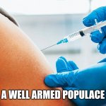 COVID vaccination | A WELL ARMED POPULACE | image tagged in covid vaccination | made w/ Imgflip meme maker