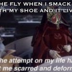 The attempt on my life has left me scarred and deformed | THE FLY WHEN I SMACK IT WITH MY SHOE AND IT LIVES: | image tagged in the attempt on my life has left me scarred and deformed | made w/ Imgflip meme maker