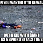 sad WAAA | WHEN YOU WANTED IT TO BE WALUIGI; BUT A KID WITH GIANT KEY AS A SWORD STEALS THE SPOT | image tagged in waluigis fogoten | made w/ Imgflip meme maker