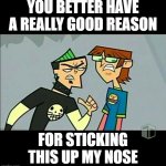 You better have a really good reason | YOU BETTER HAVE A REALLY GOOD REASON; FOR STICKING THIS UP MY NOSE | image tagged in you better have a really good reason | made w/ Imgflip meme maker