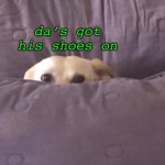 My pupper when my dad has his shoes on | da’s got his shoes on | image tagged in peek a boo,dog,pillows,fomo | made w/ Imgflip meme maker