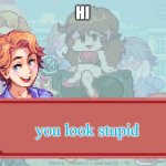 hi | HI; you look stupid | image tagged in oof,memes,funny memes,pie charts,one does not simply | made w/ Imgflip meme maker
