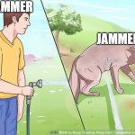 WikiHow Spraying the Dog | SCAMMER; JAMMER | image tagged in wikihow spraying the dog | made w/ Imgflip meme maker