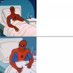 Spiderman getting out of bed