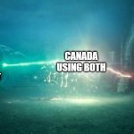 Harry Potter Voldemort Duel | CANADA USING BOTH; USA USING FARENHEIT; UK USING CELCIUS | image tagged in harry potter voldemort duel | made w/ Imgflip meme maker