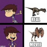 Luna Loud Disagree and Agree with Dilophosaurus | REAL; MOVIE | image tagged in luna loud disagree and agree,dinosaur,jurassic park,jurassic world,loud house | made w/ Imgflip meme maker