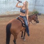 Woman Drinking Horse Cowgirl Fun
