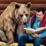 Man reading book to bear template