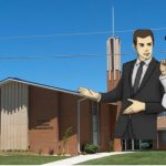 SALESMAN SLAPS ROOF OF CHURCH