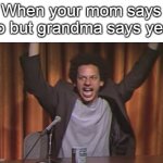 Eric Andre YES | When your mom says no but grandma says yes: | image tagged in eric andre yes | made w/ Imgflip meme maker