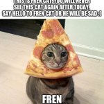 Image Title | THIS IS FREN CAT, YOU WILL NEVER SEE THIS CAT AGAIN AFTER TODAY, SAY HELLO TO FREN CAT OR HE WILL BE SAD :(; FREN | image tagged in pizza cat | made w/ Imgflip meme maker