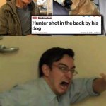 That's one evil... dog. | image tagged in confused screaming,dog,gun,hunter,what in tarnation,oh wow are you actually reading these tags | made w/ Imgflip meme maker