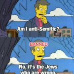 Antisemitism on Redditbe like | BANNED | image tagged in antisemitism be like | made w/ Imgflip meme maker