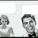 1950s Couple With Speech Balloons and Angry girl and Happy Guy w