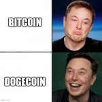 ELON APPROVES!!! | BITCOIN; DOGECOIN | image tagged in memes,funny,dogecoin,cryptocurrency | made w/ Imgflip meme maker