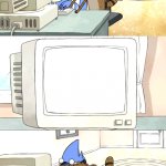 Moredecai and Rigby surfing the web meme