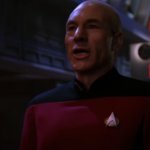 Picard speaking at Klingon high council.