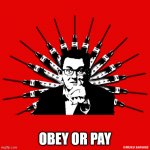 obey or pay | OBEY OR PAY | image tagged in covid dan andrews | made w/ Imgflip meme maker