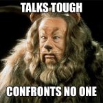 cowardly lion | TALKS TOUGH; CONFRONTS NO ONE | image tagged in cowardly lion | made w/ Imgflip meme maker