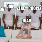 Girl on couch | JERRY JONES; DAK; ZEKE; COOPER; LEBRON; JUAN | image tagged in girl on couch | made w/ Imgflip meme maker