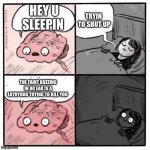 me literally any noght | HEY U SLEEPIN; TRYIN   TO SHUT UP; THE FAINT BUZZING IN UR EAR IS A LAYDYBUG TRYING TO KILL YOU | image tagged in sleep girl | made w/ Imgflip meme maker
