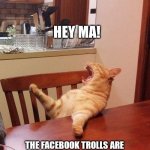 MA FB BROKEN | HEY MA! THE FACEBOOK TROLLS ARE SNORTING CRUSHED TIDE PODS AGAIN! | image tagged in ma fb broken | made w/ Imgflip meme maker