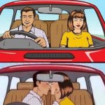 Couple in a red car meme