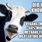 Humans emit Methane | DID YOU KNOW . . . VEGANS EMIT ~60% MORE METHANE THAN MEAT EATING HUMANS; #COP-26 #VEGAN #FARMERS #SAVETHEPLANET #GLOBALWARMING | image tagged in veganfiles,greta thunberg,cow methane,global warming,cop26,savetheplanet | made w/ Imgflip meme maker