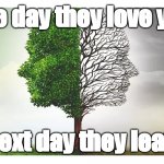 One Day they Love You the Next Day They Don't  | One day they love you, the next day they leaf you. | image tagged in one day they love you the next day they don't | made w/ Imgflip meme maker