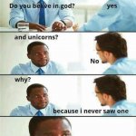 God vs. unicorns