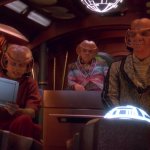 Rom, Quark and Nog in a ship.