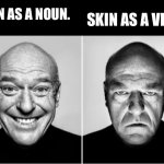 Deen Noris smiling | SKIN AS A VERB; SKIN AS A NOUN. | image tagged in deen noris smiling,funny memes,memes,meme | made w/ Imgflip meme maker