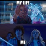 Life Challenges | MY LIFE; ME | image tagged in melted chucky reaction | made w/ Imgflip meme maker