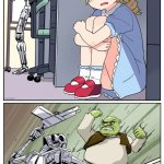 Shrek obliterating terminator hunting anime girl meme