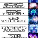 Reading Case | READ DIGESTED CASE; READ THE WHOLE CASE; READ THE CONCURRING AND DISSENTING OPINIONS; WRITE YOUR OWN DIGEST EVEN NOT ASSIGNED; CANT STOP THINKING ABOUT THE CASE; CRYING OVER THE DECISION 
OF THE SUPREME COURT; SEARCH THE PARTIES INVOLVED IN FB; ADD THEM AS A FRIEND | made w/ Imgflip meme maker