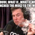 MOGZ to the moon | DUDE, WHAT IF...WHAT IF WE LAUNCHED THE MOGZ TO THE MOON | image tagged in elon musk hits blunt 2 | made w/ Imgflip meme maker