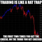 Trading is like a rat trap... | TRADING IS LIKE A RAT TRAP; THE FIRST TWO TIMES YOU GET THE CHEESE, ON THE THIRD YOU GET CHEESED | image tagged in stock crash,trading,stocks,stonks,trap | made w/ Imgflip meme maker