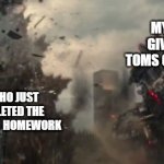 why ?????????????? just why ???????? | MY TEACHER GIVING ME 50 TOMS OF HOMEWORK; ME WHO JUST COMPLETED THE PREVIOUS  HOMEWORK | image tagged in godzilla getting hit my mecha-godzilla | made w/ Imgflip meme maker