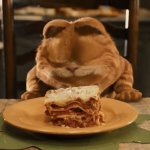 Garfield smelling lasagna